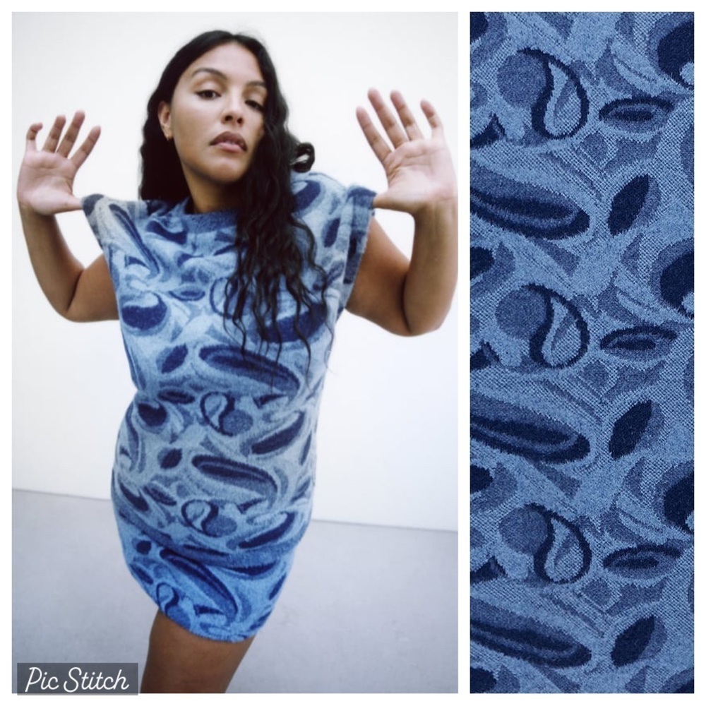 Zara Blue Patterned Vest Dress